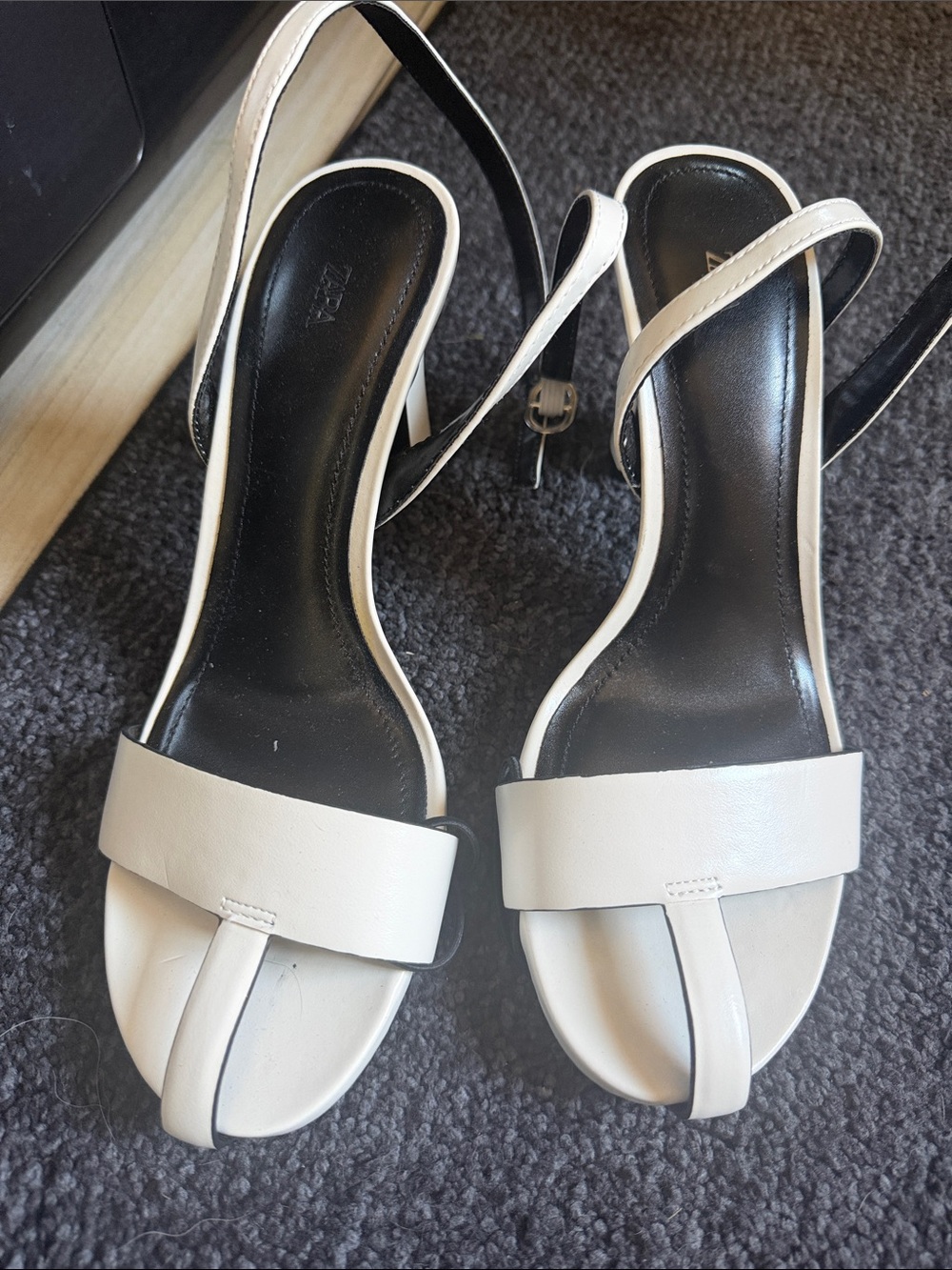 Zara White Strappy Toe-Loop Slingback Heels
